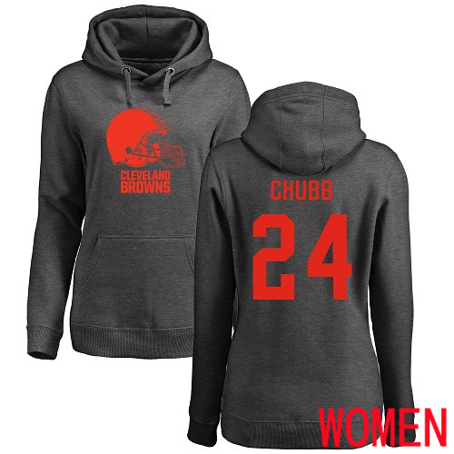 Cleveland Browns Nick Chubb Women Ash Jersey #24 NFL Football One Color Pullover Hoodie Sweatshirt->women nfl jersey->Women Jersey